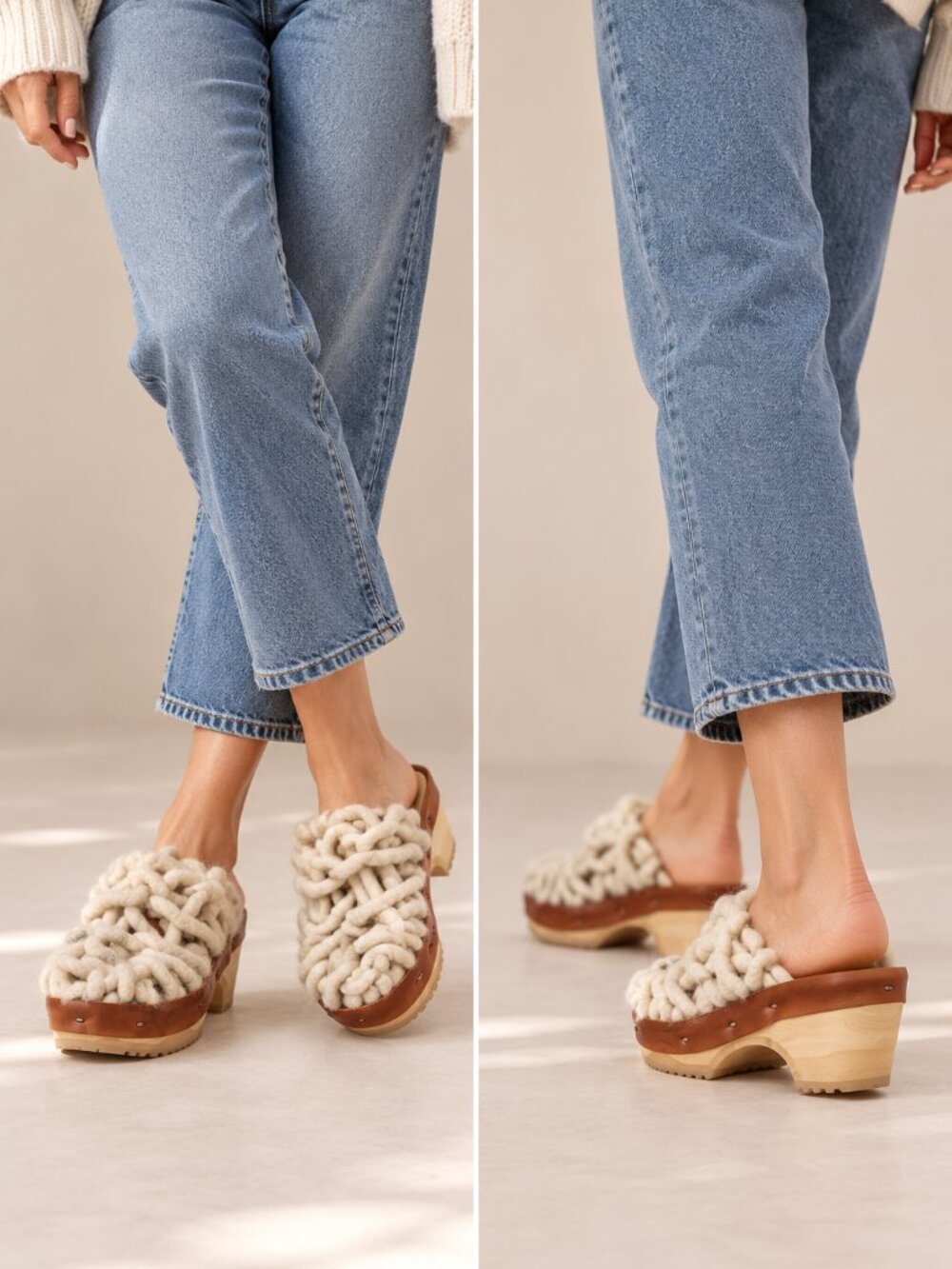ROSA MOSA Net Panto Wool Clogs Teddy Beige Size 36